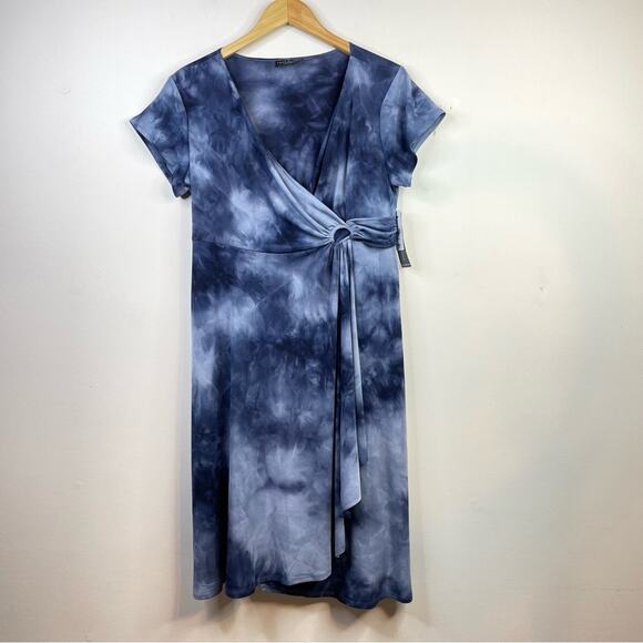 Lane Bryant Blue Tie Dye Stretch Knit O ring Wrap Cap Sleeve Dress 22 24 Petite - Picture 2 of 14